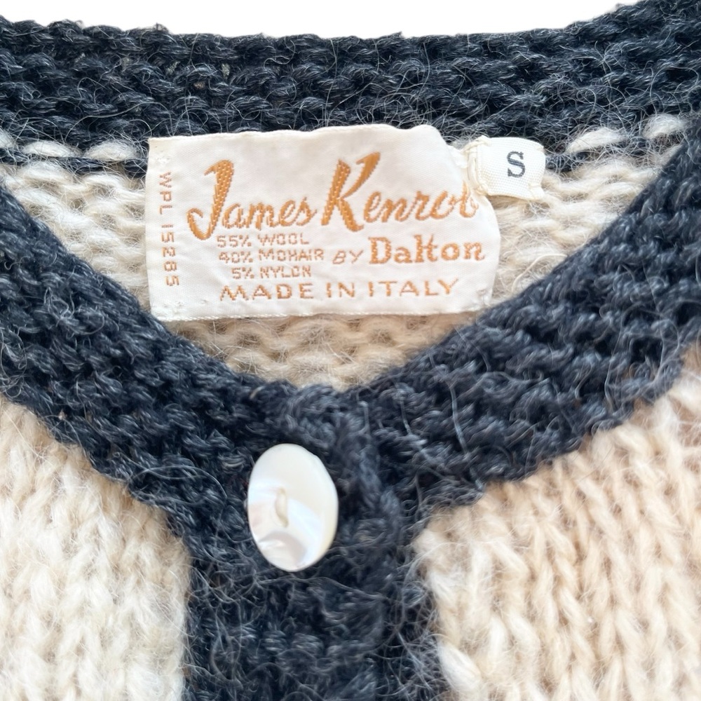 Vintage Hand Knit Floral Wool Mohair Blend Cardigan Cream Chunky Made Italy XS/S - Picture 7 of 17